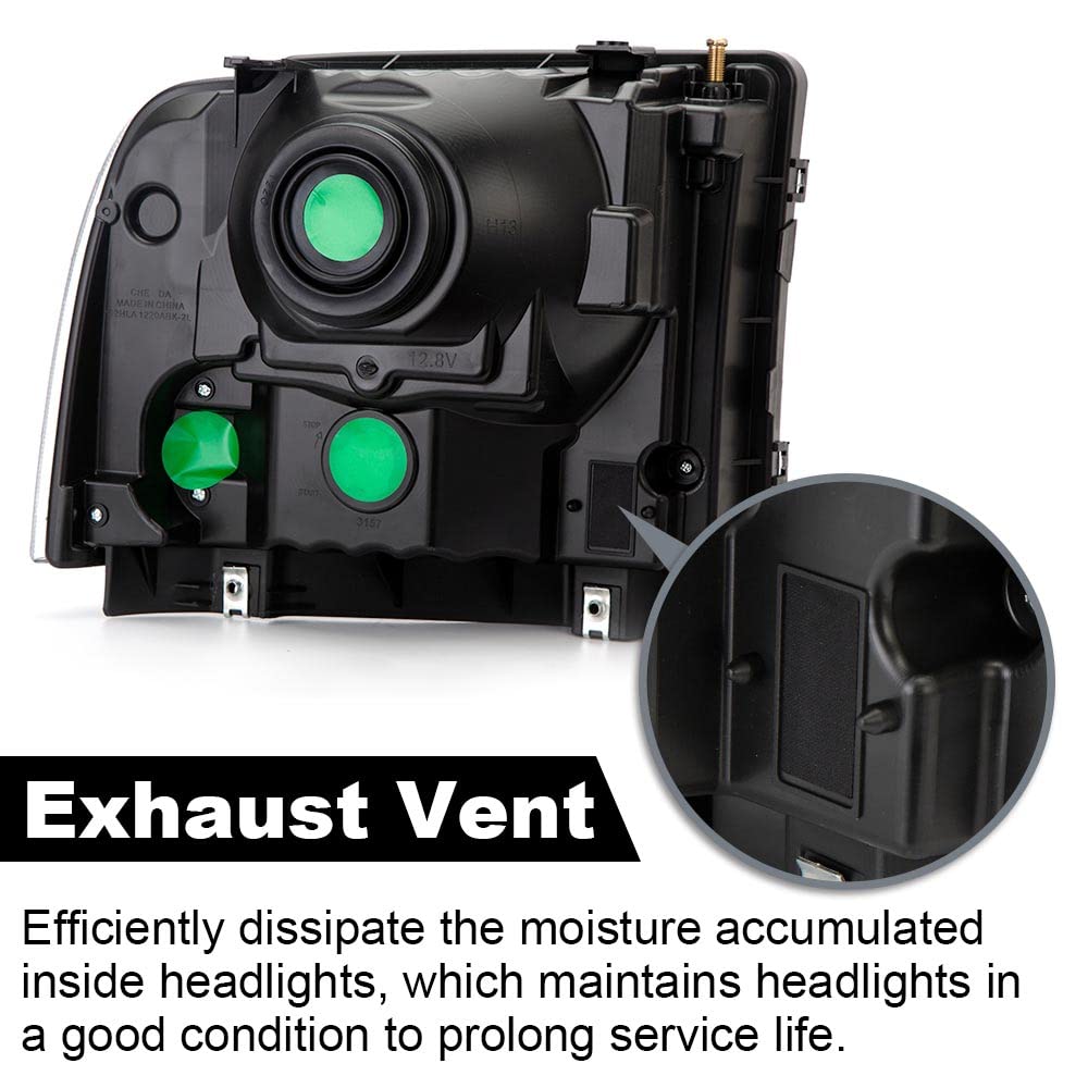 G-PLUS Headlights Assembly, Compatible with 2005 2006 2007 Ford F250 F350 Super Duty Bumper Headlamps, Clear lens Black Housing Amber Reflector,Left Driver & Right Passenger faros delanteros
