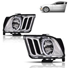 G-PLUS LED DRL Headlights for Ford Mustang 2005-2009 Clear Lens Chrome Housing Additional Angle