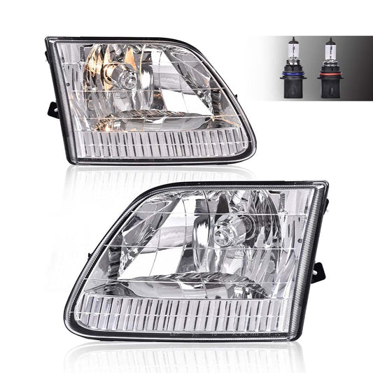 G-PLUS Headlights Assembly Compatible with Ford F150 1997-2003/ Ford F250 1997-1999/ Ford Expedition 1997-2002,Clear lens Chrome Housing Clear Reflector,Headlamp,faros delanteros
