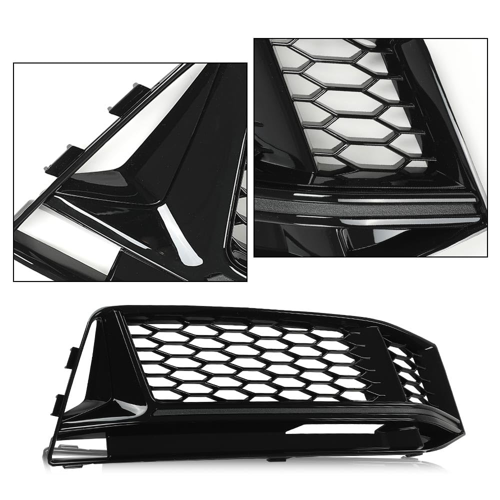 G-PLUS Front Bumper Fog Light Lamp Cover Grille Driver and Passenger Side Compatible with Audi A5 S-Line / S5 B8 RS5 2008-2012,NOT fit A5 Standard Bumper 8T0807682D 8T0807681B Honeycomb Style