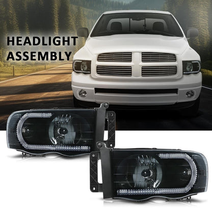 G-PLUS LED Headlights Headlamps Compatible with Dodge Ram 1500 2002-2005,Compatible with Dodge Ram 2500 3500 2003-2005 Smoke Lens Black Housing Clear Reflector,faros delanteros Assembly