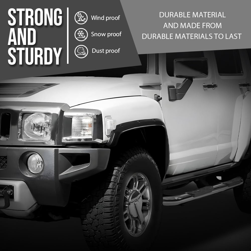 G-PLUS 80mm Fiberglass FRP Fender Flares (8 PCS) & Mud Flaps (4 PCS) Compatible with Hummer H3 Black