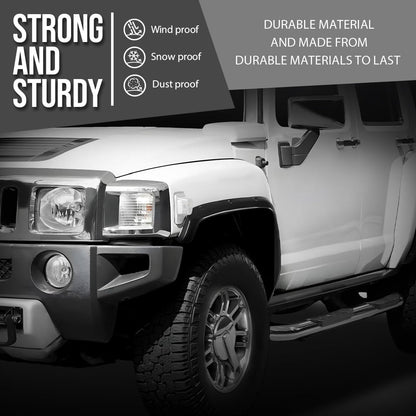 G-PLUS 80mm Fiberglass FRP Fender Flares (8 PCS) & Mud Flaps (4 PCS) Compatible with Hummer H3 Black