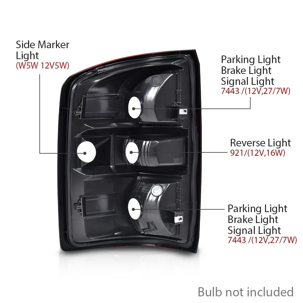 G-PLUS Tail Lights w/o Bulbs Fit GMC Sierra 1500 2014-2018, Fit GMC Sierra 2500 HD 3500 HD 2015-2019 84288725, GM2801281C Red Lens Right Passenger Side Luces Traseras Faros TraserosAssembly