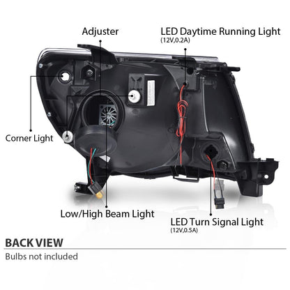 G-PLUS LED Tube Projector Headlights Headlamps W/o Bulbs Compatible with Toyota Tacoma 2005-2011 Clear Lens Black Housing Clear Reflector Driver & Passenger Side,faros delanteros