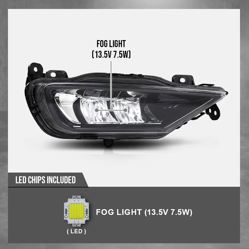 G-PLUS LED Fog Light Front Bumper Lamp Right Side Compatible with Volvo XC90 XC60 S90 V90 2016-2024 31395866 Black