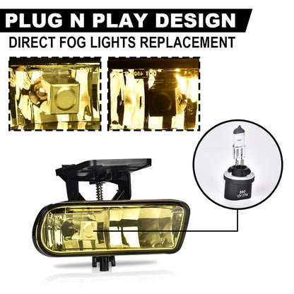 G-PLUS Front Bumper Fog Light Compatible With 2000-2006 GMC Yukon/Yukon XL,Driving Fog Lamps Replacement Driver & Passenger Side Pair (Yellow lens)