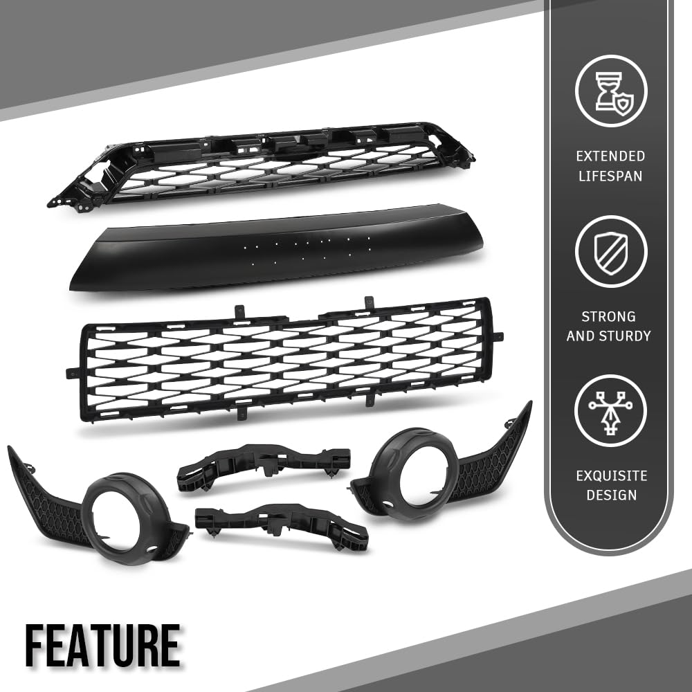 G-PLUS Front Bumper Grille Assembly Body Parts Kit Compatible with Toyota 4Runner TRD / SR5 2014-2019 TO2509104, TO1036148 Black