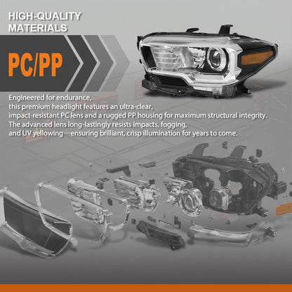 G-PLUS Headlight Assembly Left and Right Side w/o LED Daytime Running Compatible with Toyota Tacoma 2018 81150-04261, TO2502266 OEM Fit Standard 2 PCS White