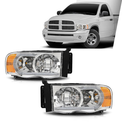 G-PLUS LED Headlights Headlamps Compatible with Dodge Ram 1500 2002-2005,Compatible with Dodge Ram 2500 3500 2003-2005 Chrome Clear Lens Clear Housing Amber Reflector,faros delanteros Assembly