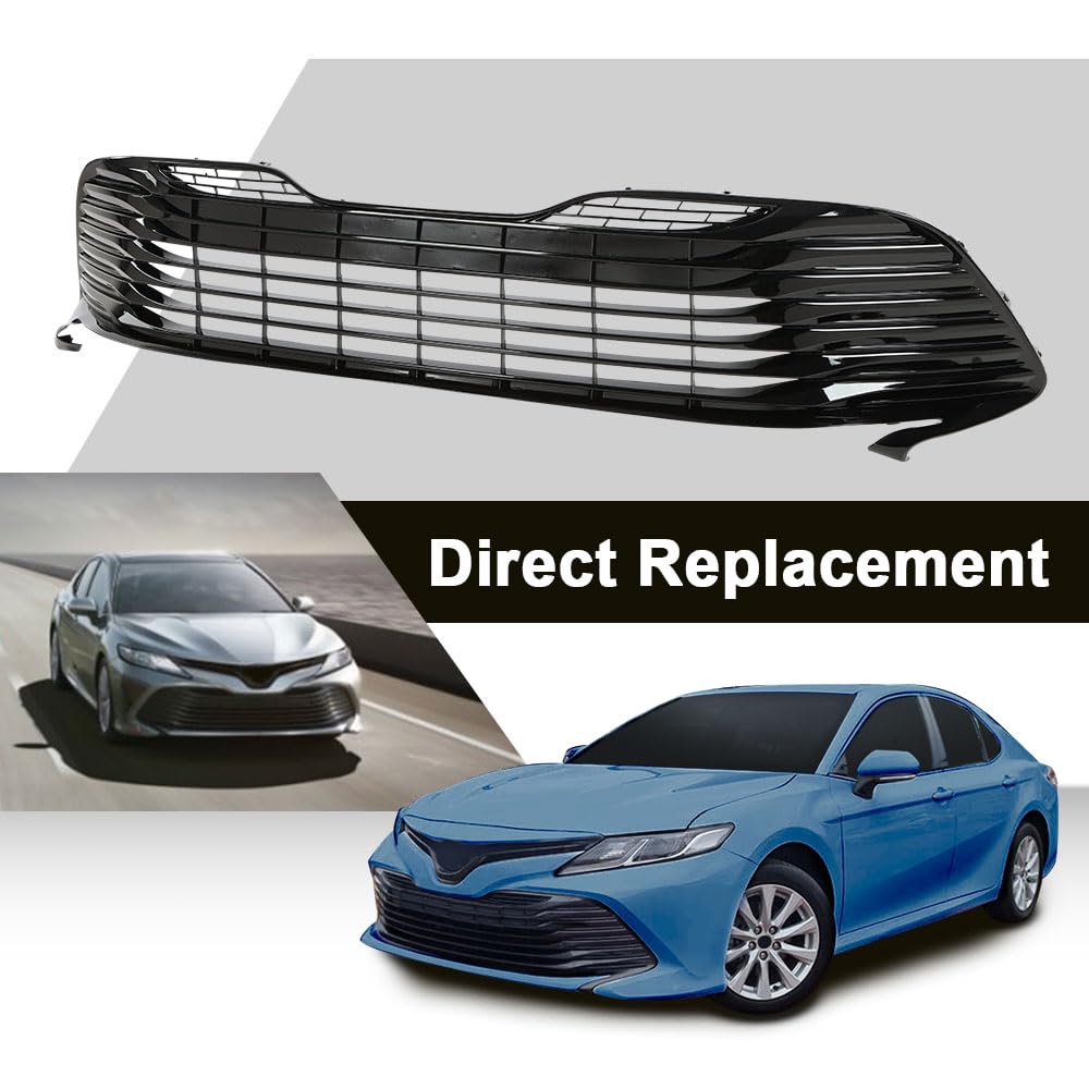 G-PLUS Front Bumper Lower Grille Grill w/o Radar Holes Compatible with Toyota Camry LE XLE 2018 2019 2020/Not Fit SE XSE models 5310206100 TO1036183