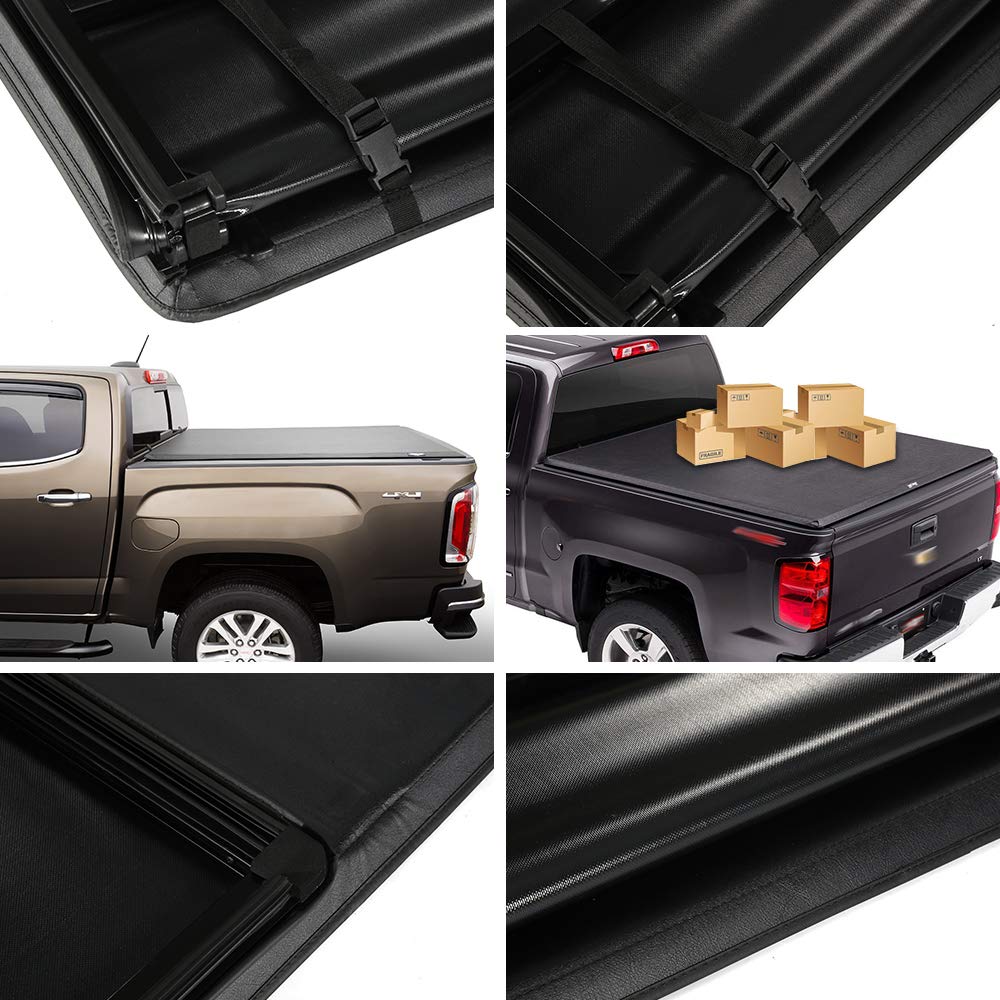 G-PLUS T3 Soft Lock Tri-Fold Tonneau Cover Assembly Replacement for 2004-2014 Chevy Colorado/GMC Canyon,Short Bed Black (Extra Short Bed 5')
