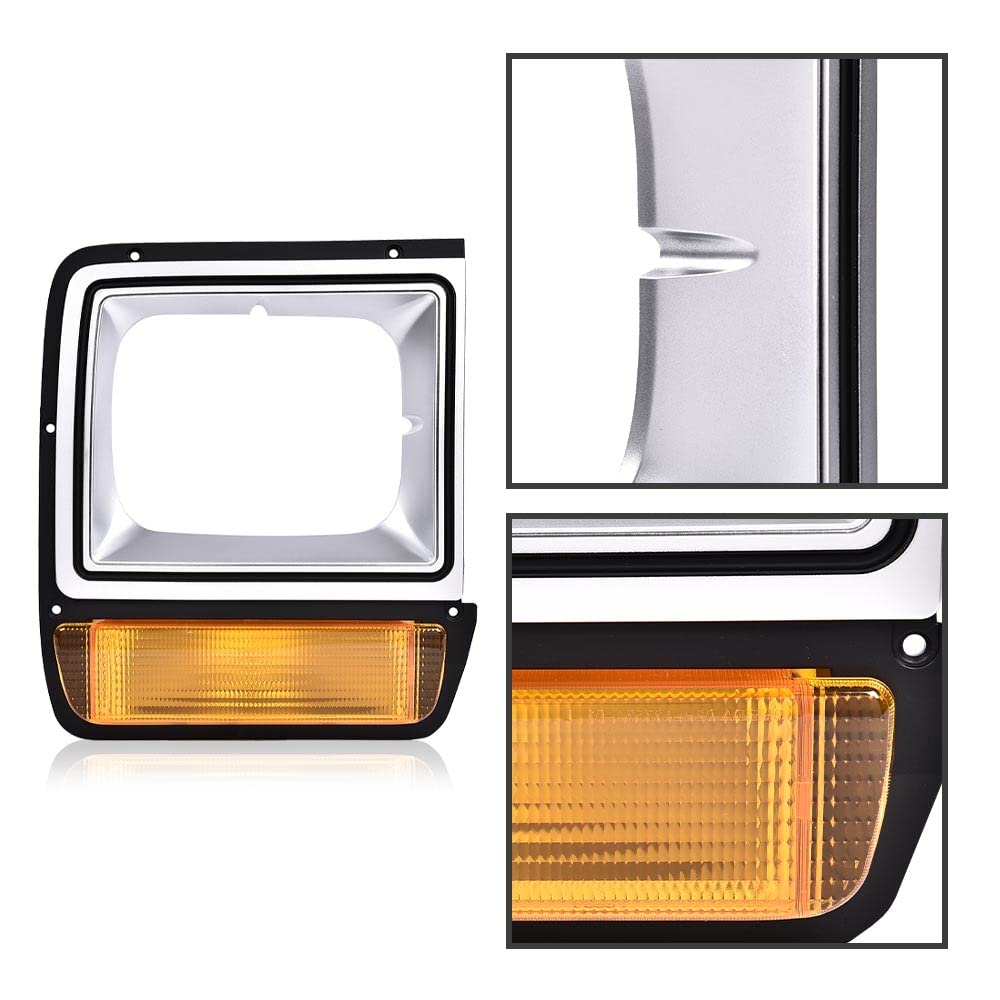 G-PLUS Headlights Bezel w/Corner Parking Light Compatible with Dodge Pickup Truck 1986-1990 Headlamps Head light Doors Headlamps Bezels Pair Set 4249810 CH2513122 4249811 CH2512122,faros delanteros