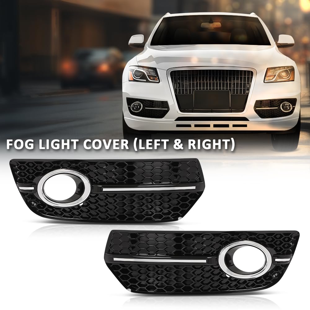 G-PLUS Pair Front Fog Light Cover Bezel, Compatible with Audi Q5 2009-2012, LH Driver & RH Passenger 2PCS, Gloss Black, 8R0807682A01C, 8R0807681A01C