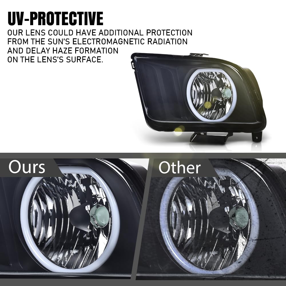 G-PLUS LED Headlights Compatible with Ford Mustang 2005 2006 2007 2008 2009 Front Headlamps Driver & Passenger Side Smoky Lens Black Housing 2Pcs,faros delanteros