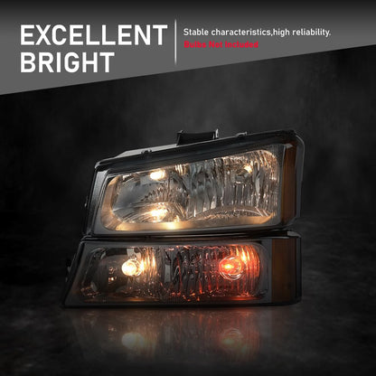 G-PLUS Headlights Assembly, Compatible with 2003 2004 2005 2006 Chevy Avalanche 1500 2500 Bumper Headlamps, Smoky Lens Chrome Housing Amber Reflector,faros delanteros