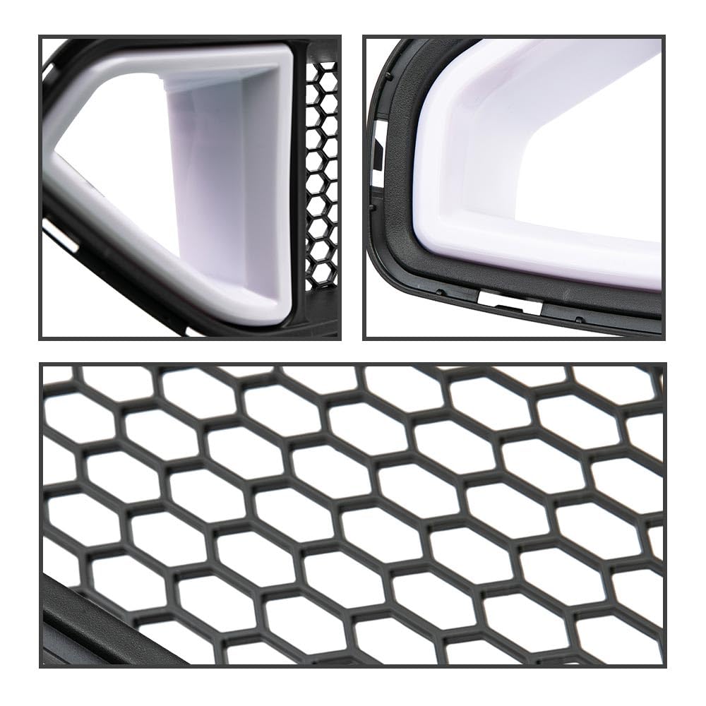 G-PLUS Front Hood Bumper Upper Grille Triangle LED DRL Strip Mesh Styling Compatible With Ford Mustang 2018-2020 (not fit Shelby GT500 models)