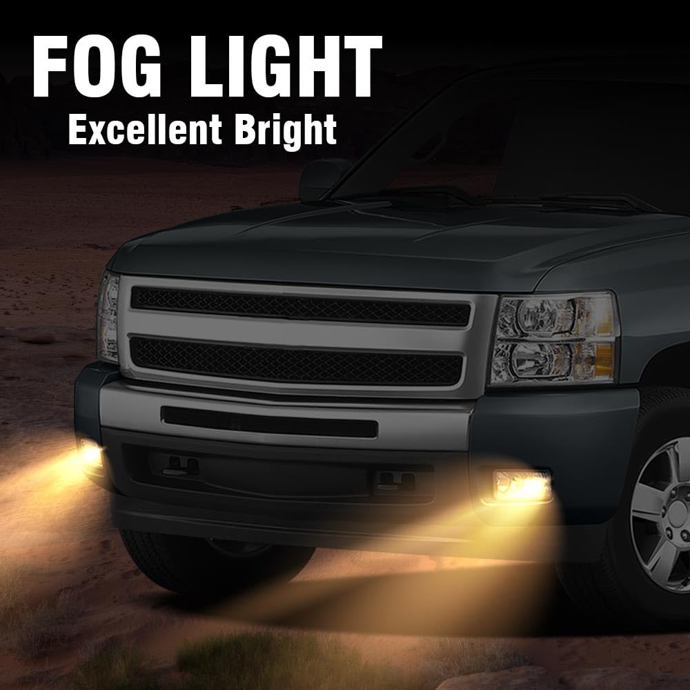 G-PLUS Front Bumper Fog Lights W/Bulbs Compatible With Chevy Silverado/Tahoe/Fit Suburban 2007-2015 Left & Right Driving Fog Lamp Accessories Neblineros Para Autos Delantero Faros Antiniebla