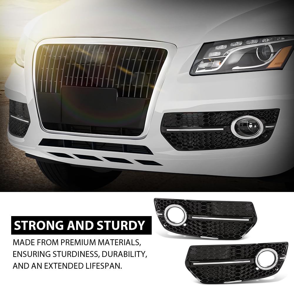 G-PLUS Pair Front Fog Light Cover Bezel, Compatible with Audi Q5 2009-2012, LH Driver & RH Passenger 2PCS, Gloss Black, 8R0807682A01C, 8R0807681A01C