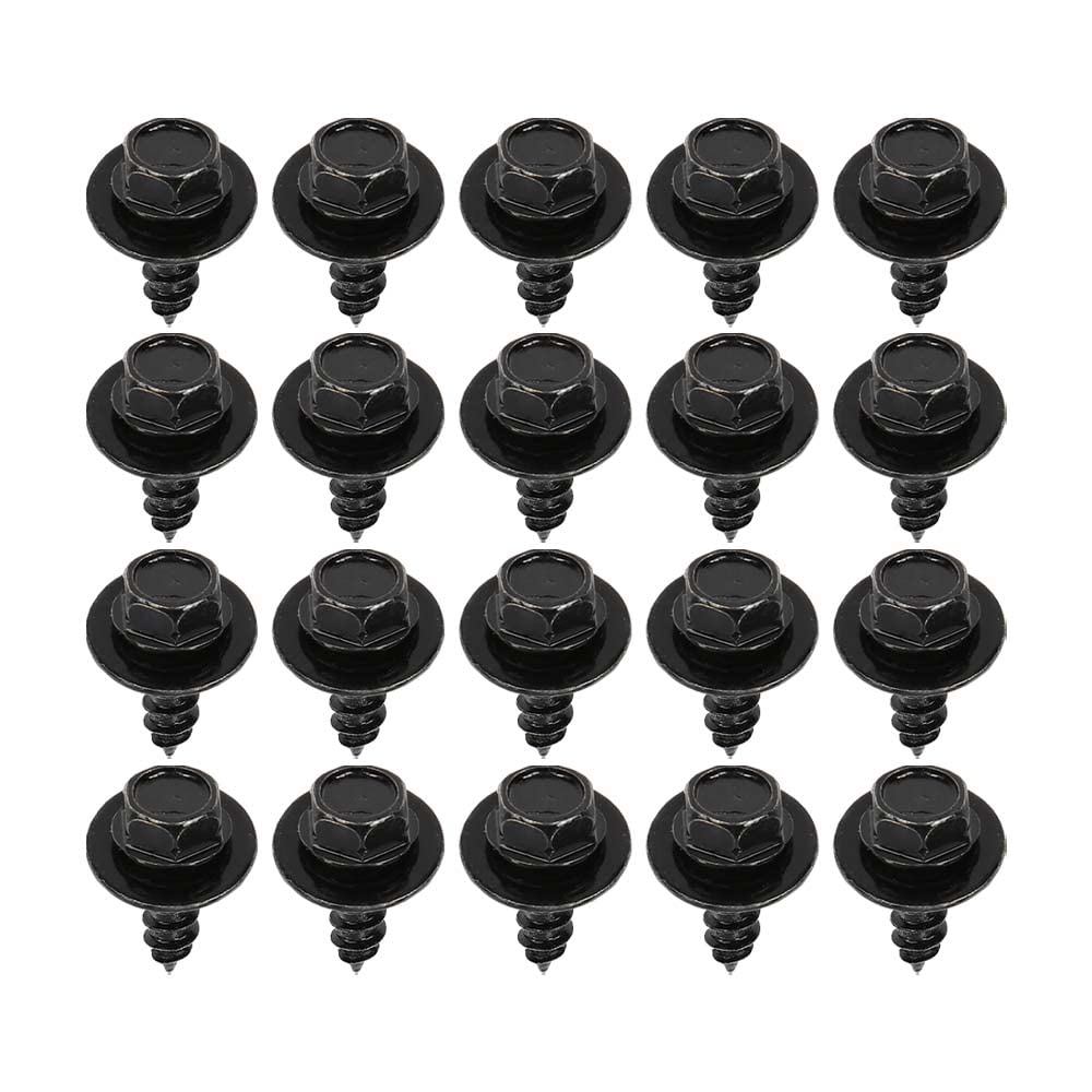 G-PLUS Splash Shield & Firewall Screws- M6.3 x 20mm Long- 10mm Hex- 20 pcs Screws Compatible with Most Models Black Iron