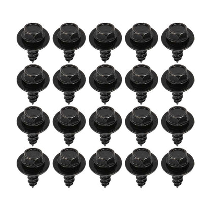 G-PLUS Splash Shield & Firewall Screws- M6.3 x 20mm Long- 10mm Hex- 20 pcs Screws Compatible with Most Models Black Iron
