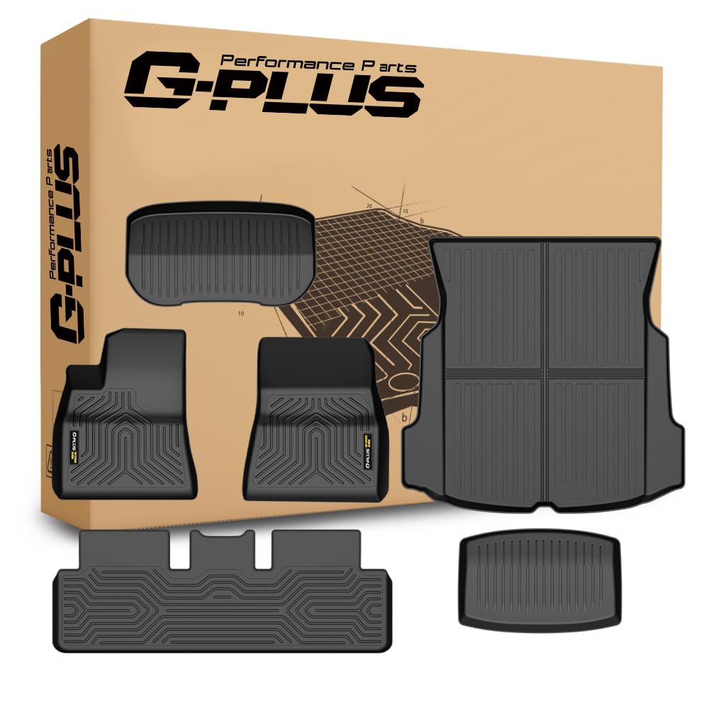 G-PLUS Model 3 Floor Mats & Cargo Liner Fit Tesla Model 3 2017-2023 Floor Liners TPE Custom Fit All Weather Full Cover Protection 1st & 2nd & 3rd Row Car Floor Mats,alfombras para carro Black 6PCS