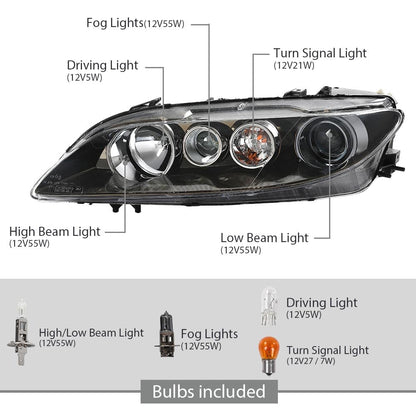 G-PLUS Headlight Headlamp Left Side Compatible with 2006-2007 Mazda 6 Mazdaspeed,Fit 2006-2008 Mazda 6 (submodel: i, S,GS, GT)