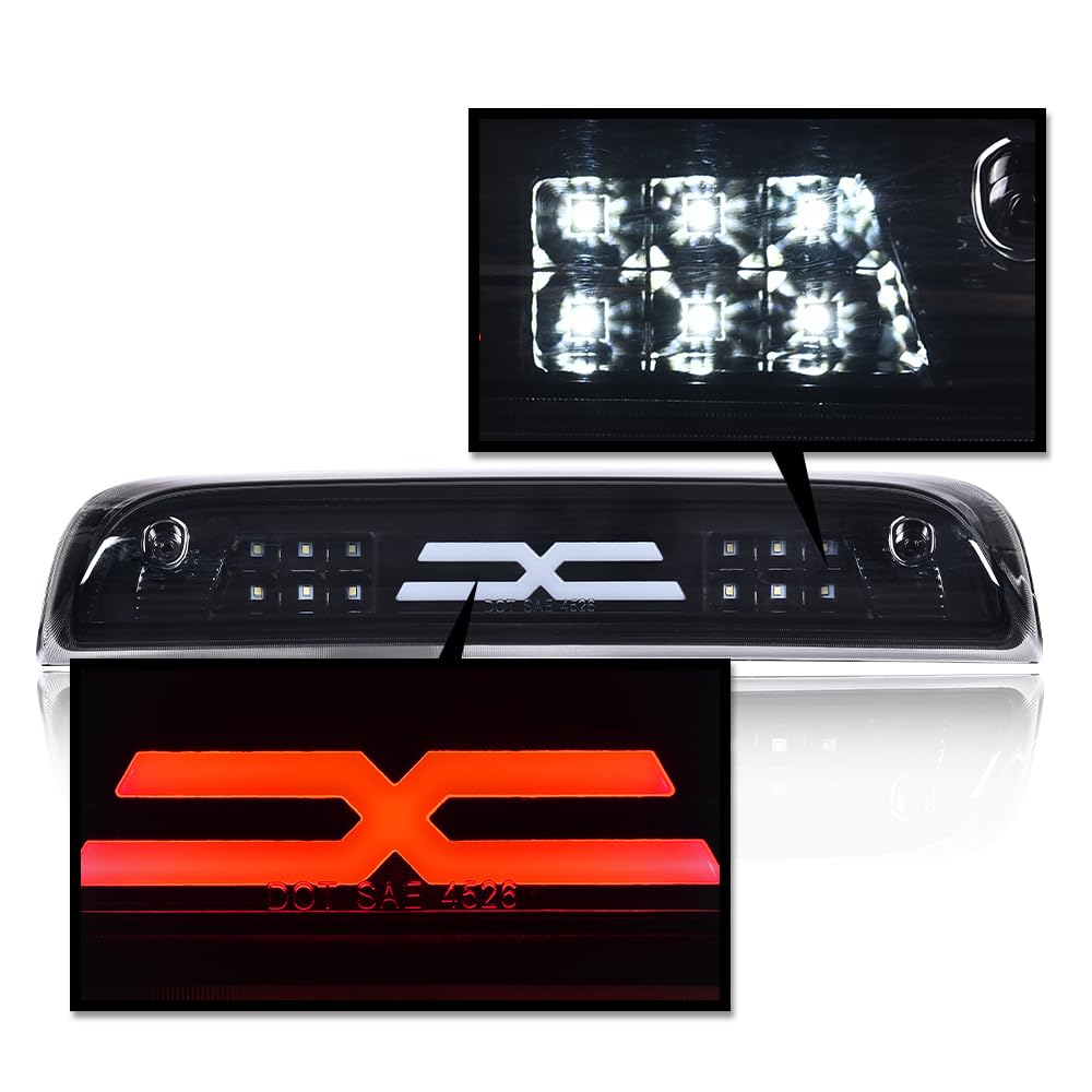 G-PLUS LED 3rd Brake Light Compatible with Chevy Silverado 2014-2020/Fit GMC Sierra 2014-2020 X Type Led Bar High Mount Stop Light Rear Tail Cargo Lamps Black Smoke Lens Black Housing