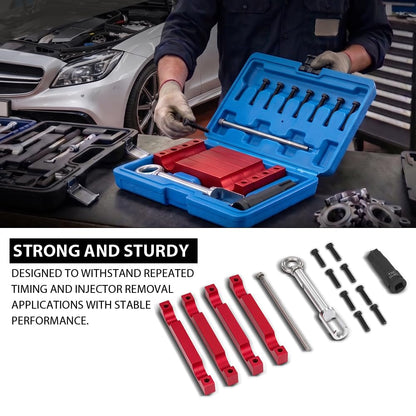 G-PLUS Engine Timing Tool Set Compatible with Benz M157/ M276/ M278 w/ T100 Injector Puller No Modification Needed 45 Steel Silver