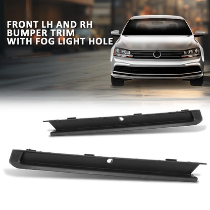 G-PLIS Bumper Trim w/Fog Light Hole Front LH and RH Compatible with Volkswagen Jetta Wolfsburg Edition 2015-2018 5C6807234A9B9, 5C6807233A9B9, VW1039137, VW1038137 Black