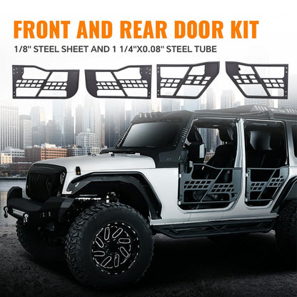 G-PLUS Tubular Doors Compatible With 2007-2018 Jeep Wrangler JK Unlimited 4 Doors Rock Crawler Off Road Replacement Front & Rear Tube Doors Without Mirror (Hardware Included) Steel Textured Black