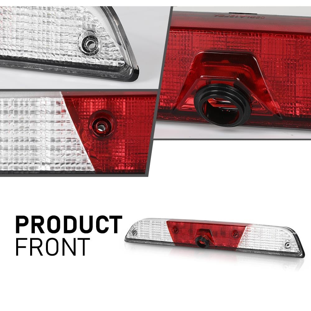 G-PLUS LED 3rd Third Brake Light w/Camera Tow Vision High Mount Fit Ford F250 F350 Super Duty 2017-2022 High Mount Stop Lamp, Red & Clear Lens Chrome Housing