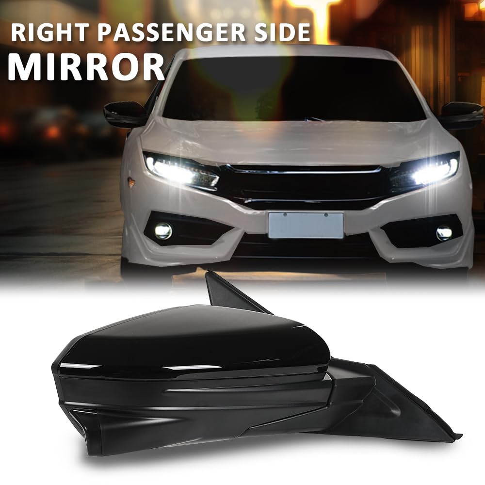 G-PLUS Power Heated View Camera Side Mirror w/ 11-Pin Right Passenger Side Compatible with Honda Civic Sedan 2016-2020 Manual Folding 76201TBAA11ZF 76208TBCA02ZA Glossy Black