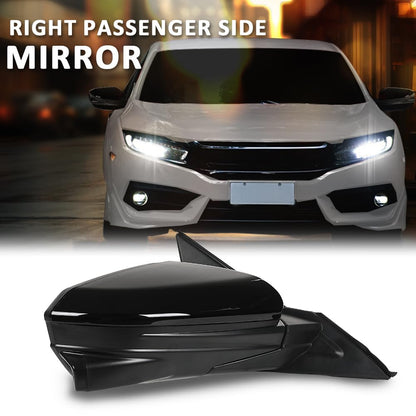 G-PLUS Power Heated View Camera Side Mirror w/ 11-Pin Right Passenger Side Compatible with Honda Civic Sedan 2016-2020 Manual Folding 76201TBAA11ZF 76208TBCA02ZA Glossy Black