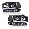 G-PLUS LED DRL Headlights Assembly Left Driver & Right Passenger Bumper Headlamps Compatible with GMC Sierra 1500 1999-2007; Fit GMC Sierra 1500 HD 2001-2007 Clear Lens Black Housing Clear Reflector