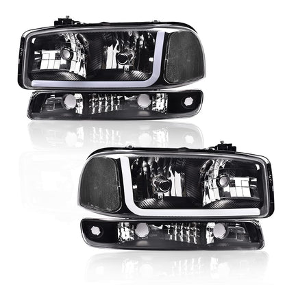 G-PLUS LED DRL Headlights Assembly Left Driver & Right Passenger Bumper Headlamps Compatible with GMC Sierra 1500 1999-2007; Fit GMC Sierra 1500 HD 2001-2007 Clear Lens Black Housing Clear Reflector