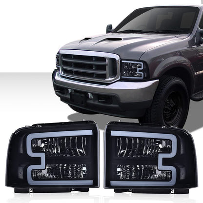 G-PLUS LED Bar Headlights Assembly Fit Ford F250 F350 F450 F550 Super Duty 2005-2007,Fit Ford Excursion 2005 Smoke Lens Black Housing DRL Headlamps w/Wiring,faros delanteros