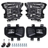 G-PLUS Front Bumper Fog Lights Assembly & Headlights w/o Bulbs Compatible with Ford F150 2015 2016 2017 (White Cover Black Frame White Reflector Headlights + Fog Lamps)