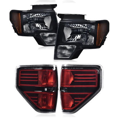 G-PLUS Front Headlights Assembly & Rear Tail Lights Compatible with Ford F150 2009-2014(NOT Fit LED Style,Only Fit without LED Style)