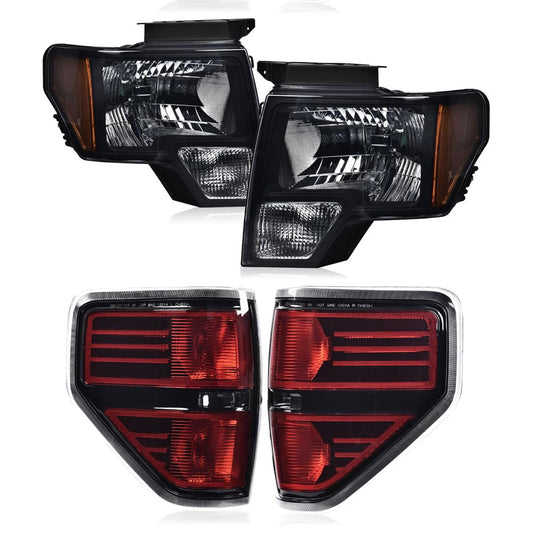 G-PLUS Front Headlights Assembly & Rear Tail Lights Compatible with Ford F150 2009-2014(NOT Fit LED Style,Only Fit without LED Style)