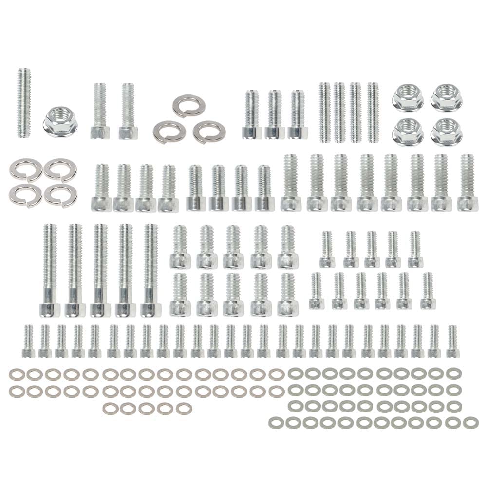 G-PLUS Small Block Stainless Steel Engine Bolt Kit Set Compatible with 265, 283, 302, 305, 327, 350, and 400 SB Chevy Engines w/Headers (NON-EFI)
