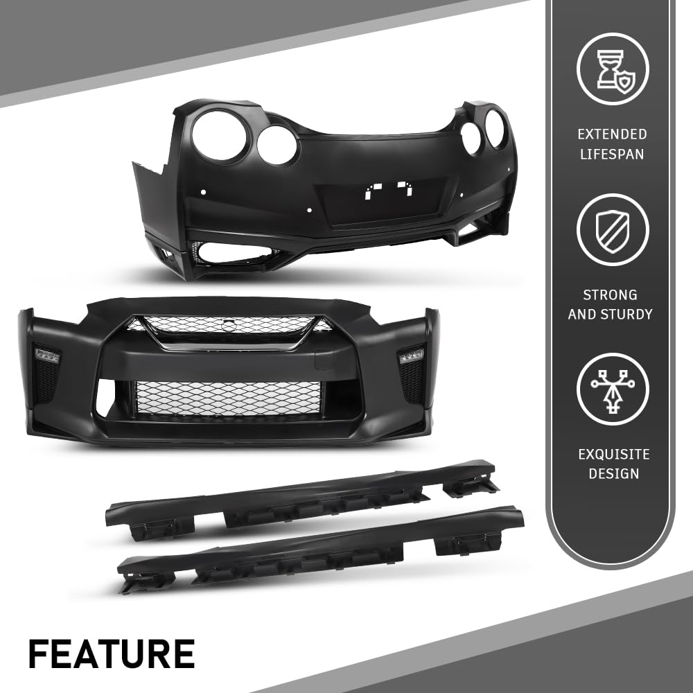 G-PLUS Front Rear Lip Bumper Guard Skid Kit Compatible with Nissan GTR R35 2009-2022, FEA0M-6AVMA, FBM226AV0H, Black