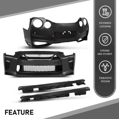 G-PLUS Front Rear Lip Bumper Guard Skid Kit Compatible with Nissan GTR R35 2009-2022, FEA0M-6AVMA, FBM226AV0H, Black