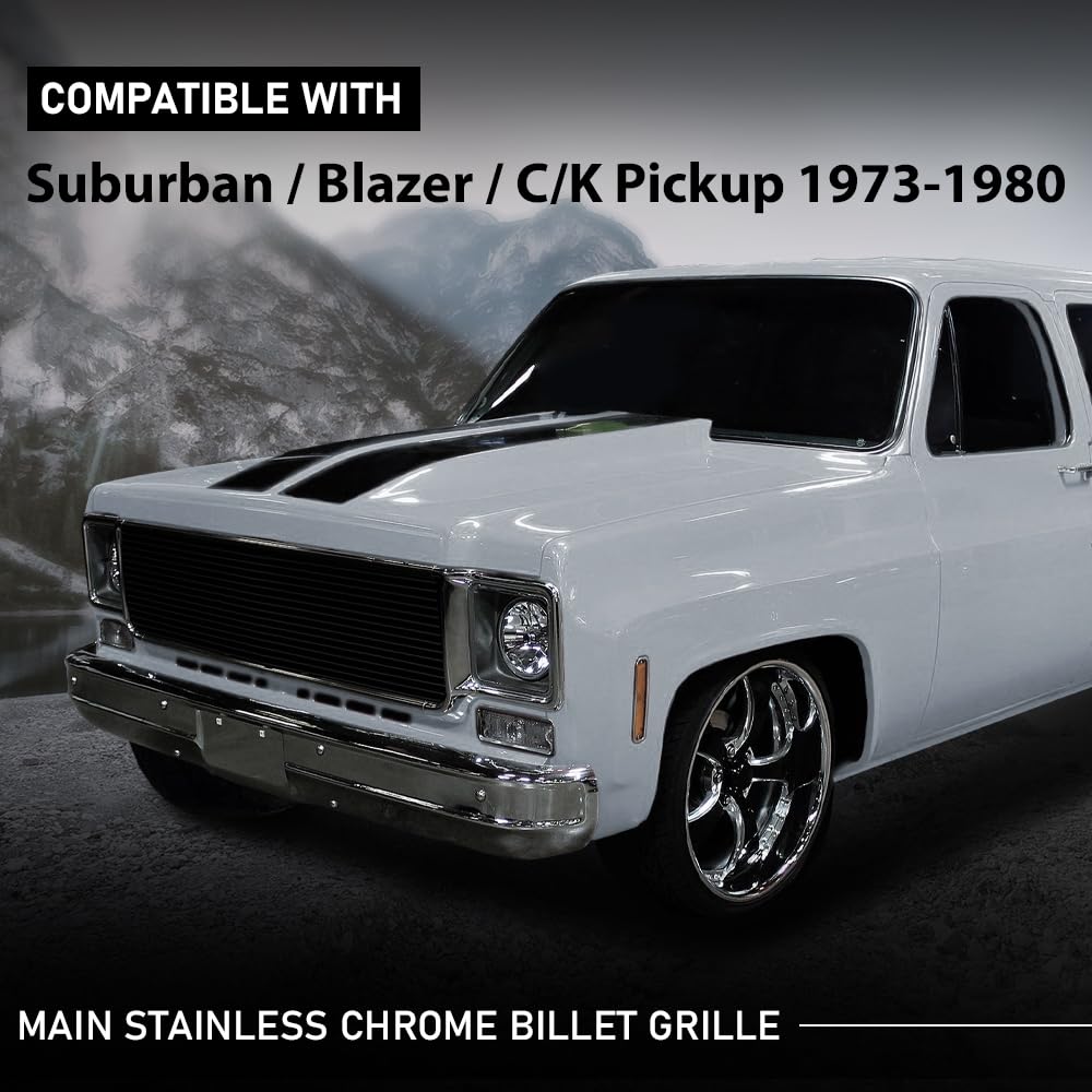 G-PLUS Front Bumper Billet Grille Stainless Compatible with Chevy Blazer Suburban C/K Pickup 1973-1980, Fit GMC C/K Pickup Suburban 1973-1980 Black Grill