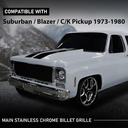 G-PLUS Front Bumper Billet Grille Stainless Compatible with Chevy Blazer Suburban C/K Pickup 1973-1980, Fit GMC C/K Pickup Suburban 1973-1980 Black Grill