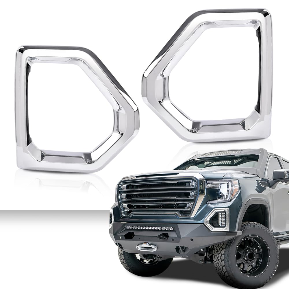 G-PLUS Front Fog Light Outer Bezel Cover Chrome Set Compatible with GMC Sierra 2019 2020 2021 Denali SLT AT4 84176753 84176752 Left&Right