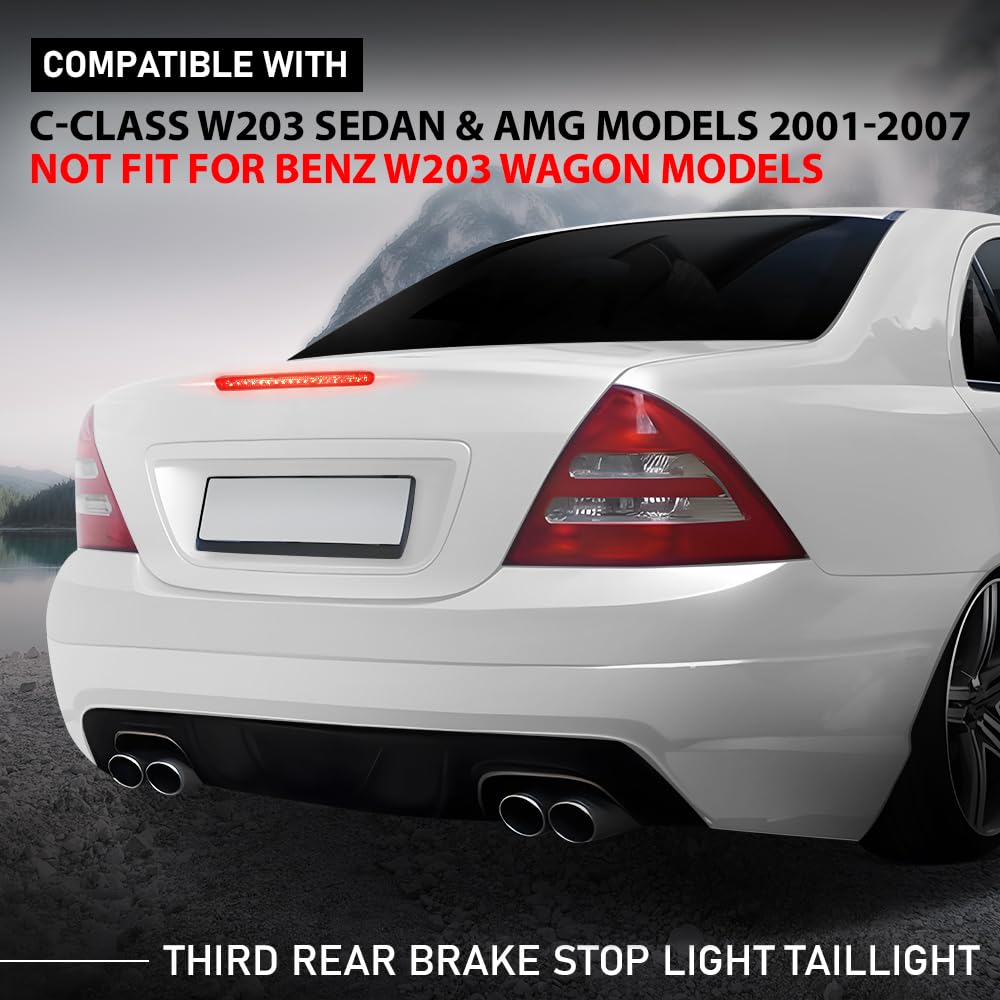 G-PLUS LED 3rd Third Brake Light Compatible with Benz C-Class W203 Sedan & AMG 2001-2007, Not Fit W203 Wagon Models, High Mount Cargo Light, Red Lens Clear Housing, A2038201456, 2038201456