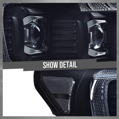 G-PLUS LED Tube Headlights Projector Assembly Compatible with Toyota Tundra 2007-2013, Fit Toyota Sequoia 2008-2017 Left & Right Headlamps, Smoky Lens Black Housing Clear Reflector, TO2502171