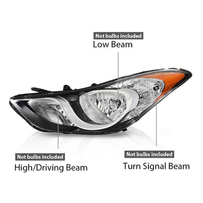 G-PLUS Headlight Compatible with Elantra Sedan 2011-2013 Clear Lens Chrome Housing Amber Reflector Left Side Bumper Headlamps,faros delanteros