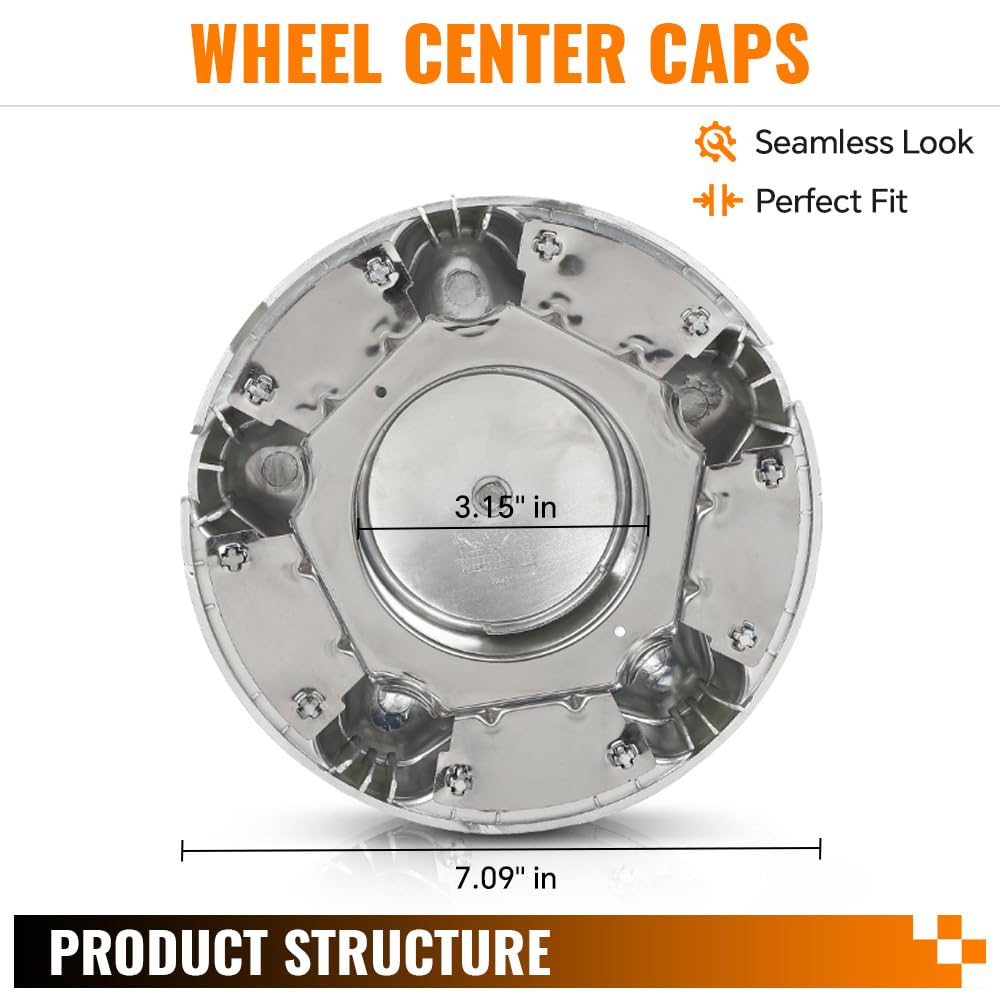 G-PLUS 7" Center Caps with 5-Lug Steel Wheel Chrome 2 PCS Compatible with Ford F150 Expedition 1997-2003 Wheel Hub Caps Rim Cover